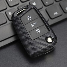 Silicone Carbon Fiber Car Flip Key Case Cover For Vw Golf Mk7 Polo Mk6 Seat Leon