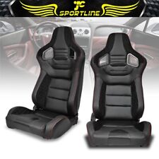 Universal Pair Reclinable Racing Seat Dual Slider Black Suede Pu Carbon Leather