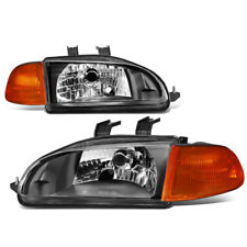 For 1992-1995 Honda Civic Pair Black Housing Amber Corner Headlight Head Lamps