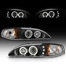 New Pair Lhrh Dual Halo Black Projector Headlight Lamp Set 1994-98 Ford Mustang