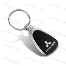 Mitsubishi Logo Tear Drop Authentic Black Key Fob Keyring Keychain Tag Lanyard