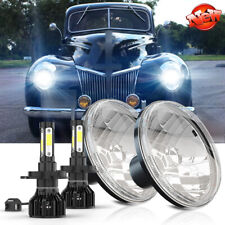 Pair Fit Ford Deluxe 1939-1951 7 Inch Round Led Headlights Lamp Housing New