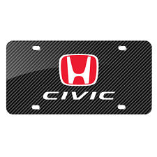 Honda Red Logo Civic Carbon Fiber Look Graphic Metal License Plate