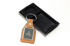 New Mitsubishi Metal Leather Keychain Badge Key Fob Metal Keyring Car Gift Box