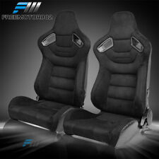 Adjustable Universal Racing Seats X2 Black Suede Carbon Leather 2 Dual Slider