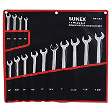 14 Piece Sae Full Polished V-groove Combination Wrench Set 9915a Sunex Tools