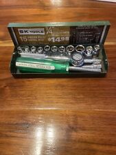 Vintage S-k Wayne Tool 14 Drive Socket Set 4915 Usa 15 Pcs Sae Metal Box