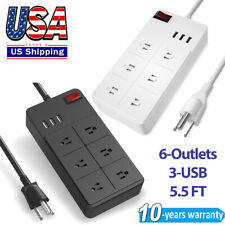 Power Strip With Usb C Surge Protector With Extension Cord 5ft 6 Outlets