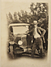 Mid 1920s Model T Ford Touring. Man With Hand On Radiator Bw Pic 3 38 X 2 38