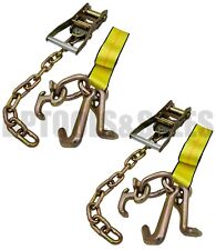2 Pack 2 Chain Ratchet Straps W Rtj Tie Down Roll Back Tow Truck Car Hauler