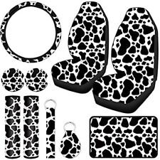 10 Pieces Cow Print Car Decorations Include Car Steering Wheel Cover Front