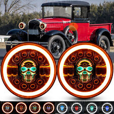 Pair 7 Inch Round Rgb Skull Led Headlights Halo Drl For Ford Model A 1930 1931