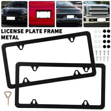 2packs Black Stainless Steel Metal License Plate Frame Tag Cover With Screw Caps