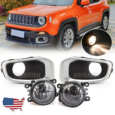 For 2015-2018 Jeep Renegade Front Clear Bumper Fog Lights Lamps W Cover Bezel