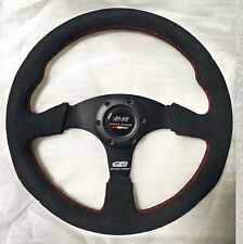 350mm Mugen Suede Leather Red Stitching Flat Racing Steering Wheel Fit Omp Hub