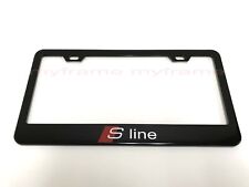 S Line Sportline Black Metal License Plate Frame Tag Holder With Caps