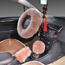 3pcsset Pink Warm Plush Wool Steering Wheel Cover Furry Fluffy Car Accessory