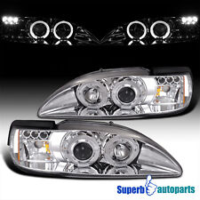 Fits 1994-1998 Ford Mustang Dual Halo Projector Headlights Led Bar 94-98 Mustang