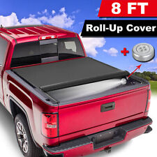 8ft Roll-up Soft Tonneau Cover W Led For 2015-2021 Ford F-150 Truck Long Bed