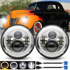 For Ford Deluxe 1939-1951 Halo 7 Inch Round Led Headlights Drl Angel Eyes Pair