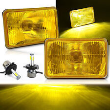 4x6 Led Stock Yellow Glass Metal Headlight 4000lm H4 Light Bulb Headlamp Pair