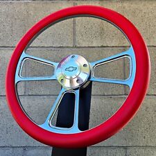 14 Billet Steering Wheel Tri Spoke Red Half Wrap Chevy Horn Button Licensed