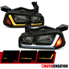 Fit 2006-2010 Dodge Charger Black Smoke Halogen Headlights Led Sequential 06-10