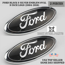 Black Chrome 2005-2014 Ford F150 Front Grille Tailgate 9 Inch Oval Emblem 2pc