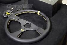 Omp 350mm 14 Genuine Leather Yellow Stitch Flat Racing Sport Steering Wheel