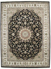 Black Floral Medallion Design 9x12 Indo-nain Oriental Rug Living Room Carpet