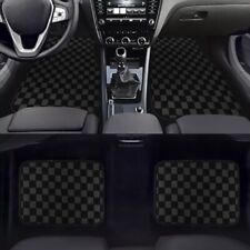 4pcs Universal Checkered Black Racing Fabric Car Floor Mats Interior Carpets