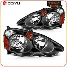 Fits 2002-2004 Acura Rsx Dc5 Black Amber Headlights Assembly Leftright Pair