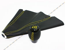 M10 X 1.25 Blk 5 Speed Leather Shift Knob W Yellow Stitching Jdm Leather Boot