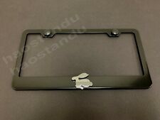 1x Rabbit 3d Emblem Black Stainless License Plate Frame Rust Free Screwcaps