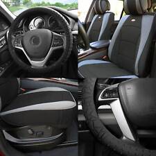 Black Gray Leatherette Seat Cushion Bucket Cover W Black Steering Cover For Suv