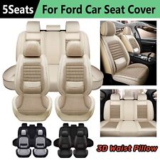 For Ford Car 5 Seat Cover Linen Pu Leather Front Rear Full Set Cushion Protector