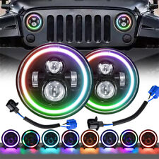 Pair Rgb 7 Inch Halo Led Headlights Drl Lights Combo For Jeep Wrangler Jk Tj Lj