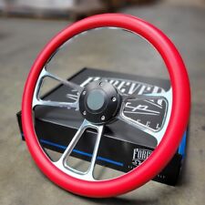 14 Billet Steering Wheel Red Half Wrap Chevy Muscle C10 Ford Hot Rod