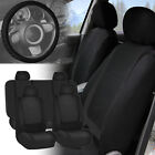 Black Seat Covers With Leather Steering Wheel Cover For Auto Car Suv