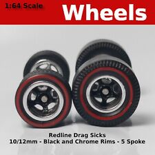 Muscle Car - Blackchrome 5 Spoke Redline Drag Slicks - 1012mm For Hot Wheels