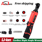 38 Cordless Ratchet Right Angle Wrench Impact Power Tool Li-ion 2 Battery Us
