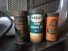 3 Vintage Tire Patch Cans Oil Gas Kelly Firestone Gross