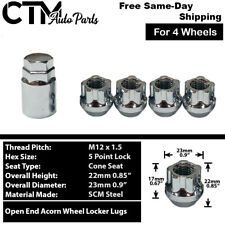 4x Chrome M12x1.5 Open End Anti-theft Wheel Lock Lug Nut Setkey Fit Dodge Jeep