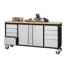 Trinity Rolling Mobile Workbench 72x37 8-drawer W Stainless Steel Face Black