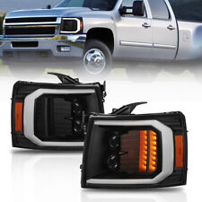 Pair Led Drl Tube Projector Headlight For 07-14 Chevy Silverado 1500 2500 3500