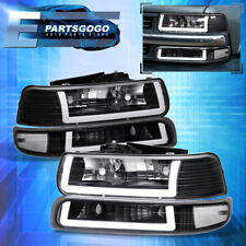 For 99-02 Chevy Silverado Tahoe Led Drl Black Headlights Bumper Signal Lamps