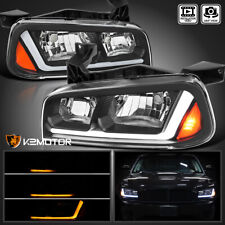 Black Fits 2006-2010 Dodge Charger Headlights Lamps Switchback Led Signal Strip