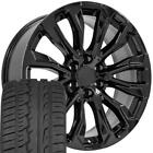22 Inch Gloss Black 14025 Rims 28545r22 Tires Fit Tahoe Suburban Silverado