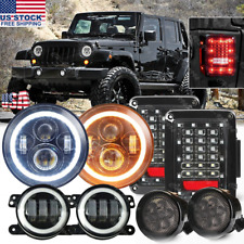 For Jeep Wrangler Jk Jku Led Tail Lights 7 Halo Headlights Fog Turn Lamps Combo