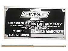 1928 1929 1930 1931 1932 International Chevy Car Info Data Id Plate